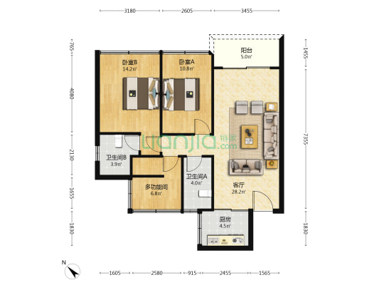 绿湖云庭 3室1厅2卫 92平方