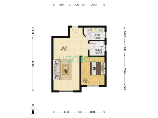 万达公寓 1室1厅1卫 75平方