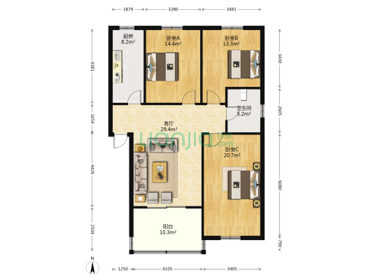 大众苑 3室1厅1卫 120平方