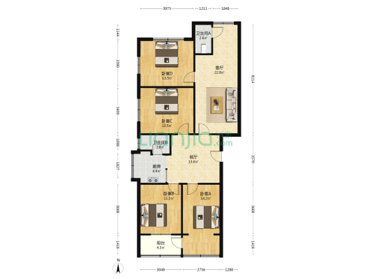 白果巷 4室2厅2卫 118平方