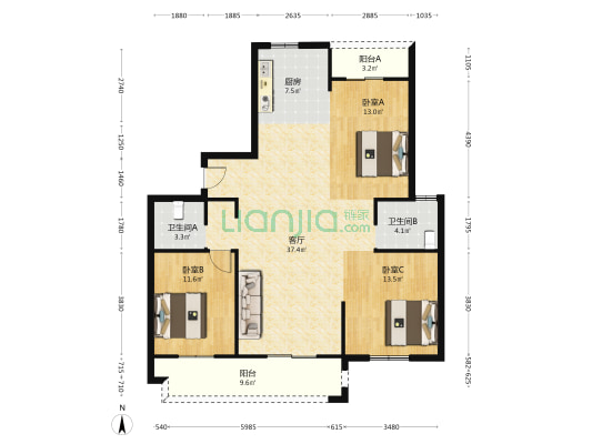 鸿印里 3室1厅2卫 140平方