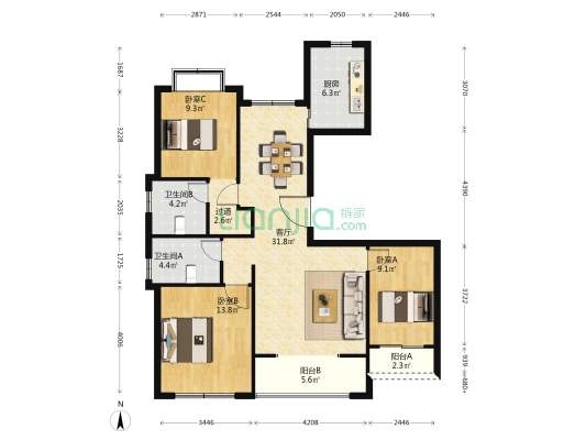 嘉城馥邸 3室1厅2卫 123平方