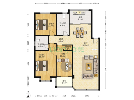 兴达路小区 3室1厅2卫 125平方
