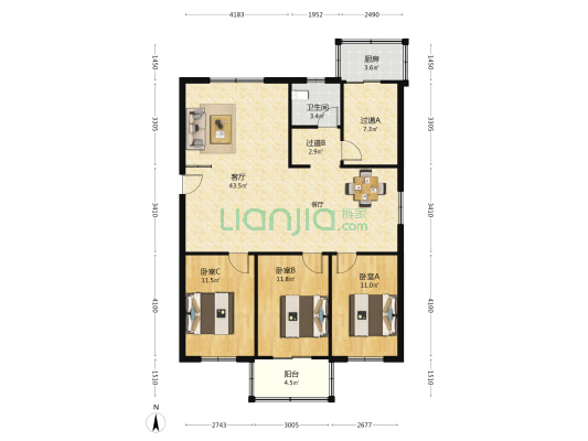 静心花园 3室1厅1卫 115平方