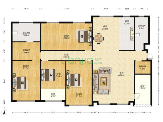 富亭八号 4室2厅2卫 256平方