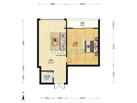 青湖中心 1室1厅1卫 89平方
