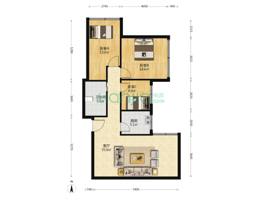 骐鈊苑 3室1厅1卫 102平方