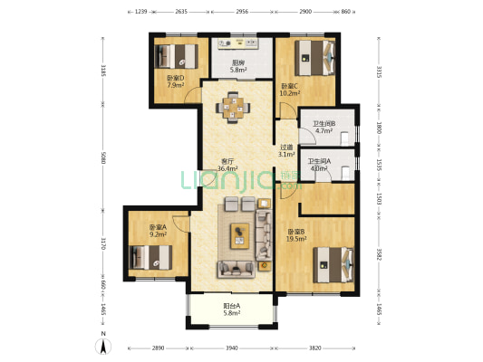 大河宸院一期 4室1厅2卫 142平方