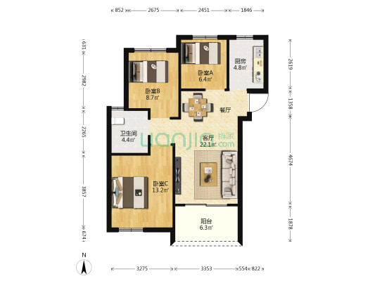 御景新苑南一区 3室1厅1卫 94平方