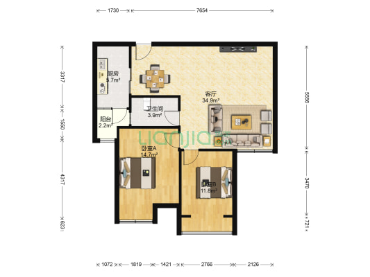 鼓楼晶典 2室1厅1卫 94平方