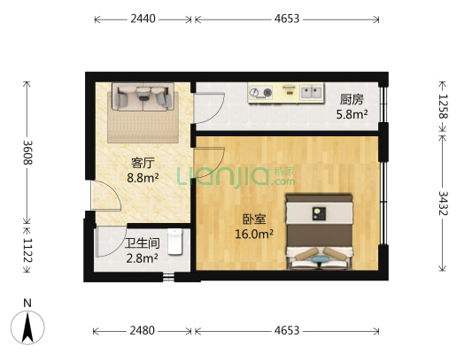 德济路9号院 1室1厅1卫 43平方