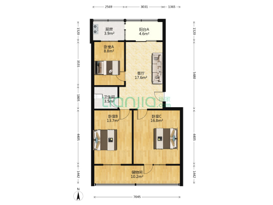 国税局宿舍 3室1厅1卫 85平方