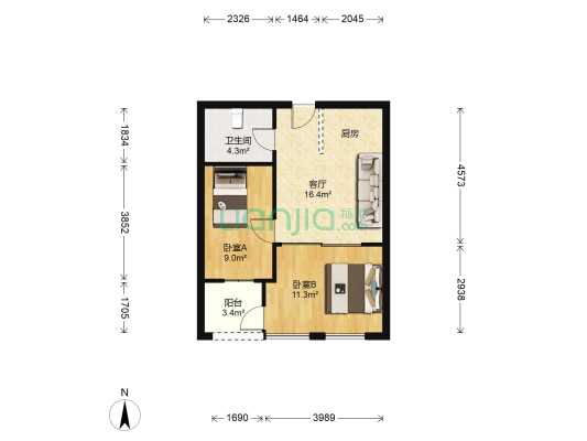 北大资源首座 2室1厅1卫 58平方