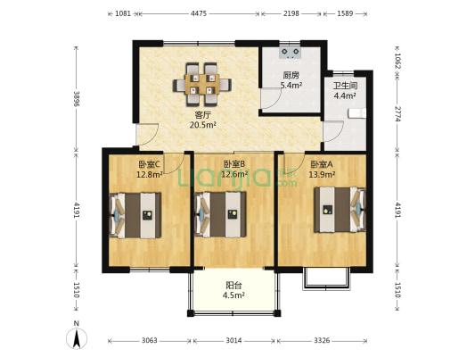 青剑湖花园二区 3室1厅1卫 96平方