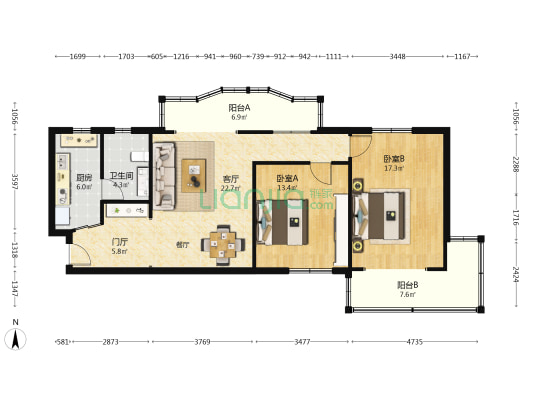 建华大厦 2室1厅1卫 116平方