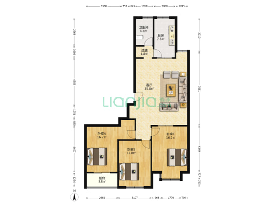 阳光御苑 3室1厅1卫 133平方