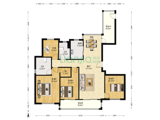万科广源里 4室1厅2卫 139平方