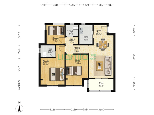 大诚·金廷府 3室1厅2卫 88平方