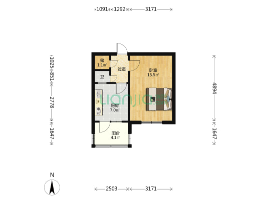 福兴家园 1室0厅1卫 38平方