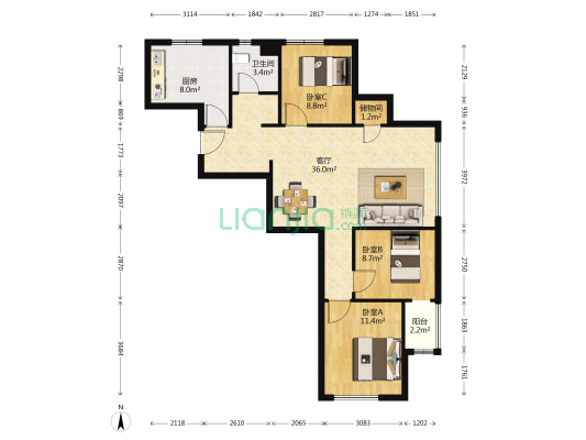 墨河嘉苑 3室1厅1卫 118平方