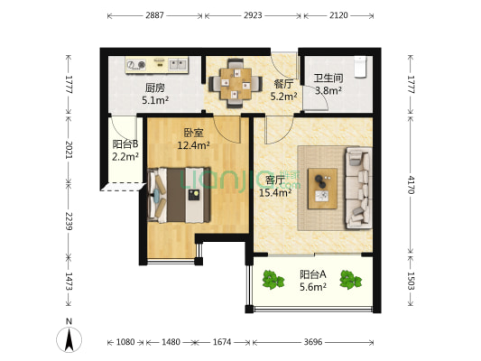 尚景蓝湾 1室2厅1卫 62平方
