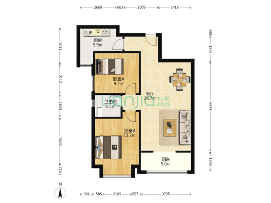 曲江悦 2室1厅1卫 87平方
