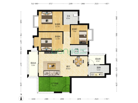 北尚御景G区 3室1厅2卫 116平方