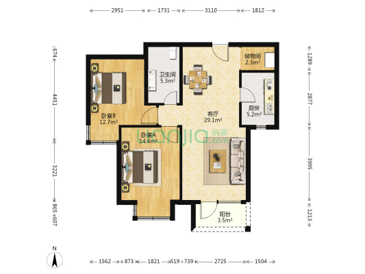 龙湖蔚澜香醍 2室1厅1卫 91平方