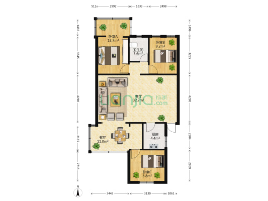 文林街47号 3室2厅1卫 100平方