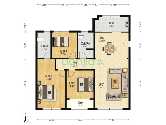 中杰时代公馆 3室2厅2卫 144平方