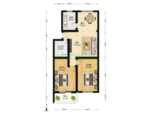 杏信花园 2室2厅1卫 85平方