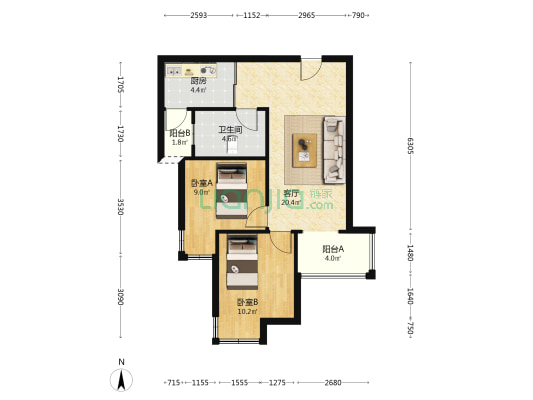 此房楼层好，视野开阔，采光充足，带装修，拎包入住-户型图