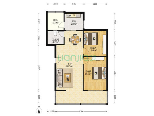 斜阳路7号 2室1厅1卫 90平方