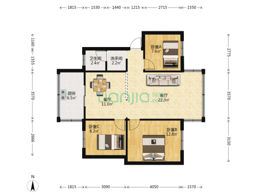 王大桥邮电局宿舍 3室2厅2卫 74平方