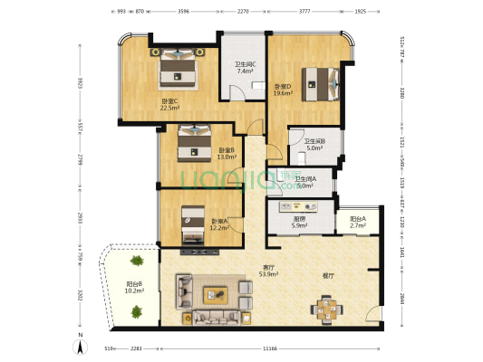 剑桥郡君澜 4室1厅3卫 169平方