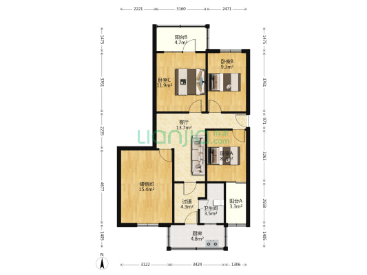 金鱼街5号 3室1厅1卫 91平方