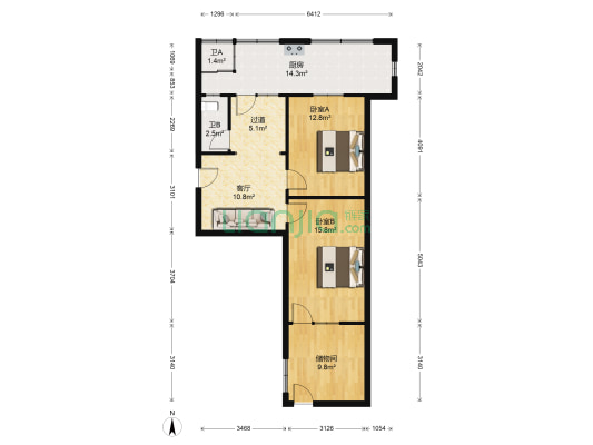张庄路392号 2室1厅2卫 66平方