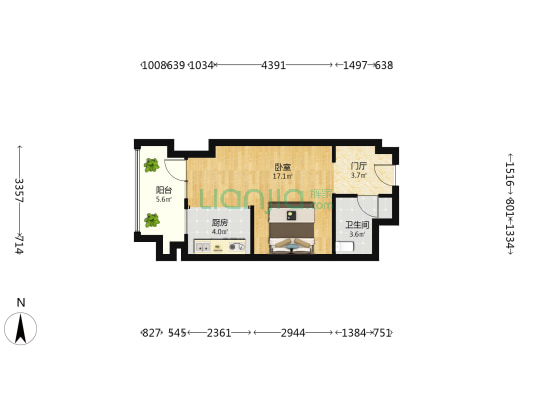 碧园南1号 1室0厅1卫 53平方