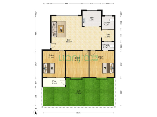 新县城绿云小区 2室1厅2卫 134平方