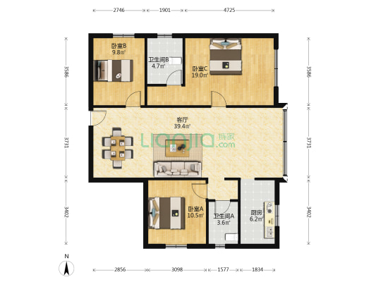 建兴大厦 3室1厅2卫 102平方