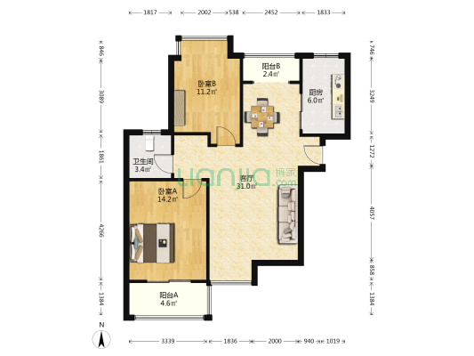临沂商城安置区 2室1厅1卫 90平方