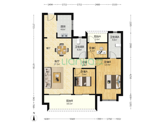 粤吉汇玺 3室1厅2卫 107平方