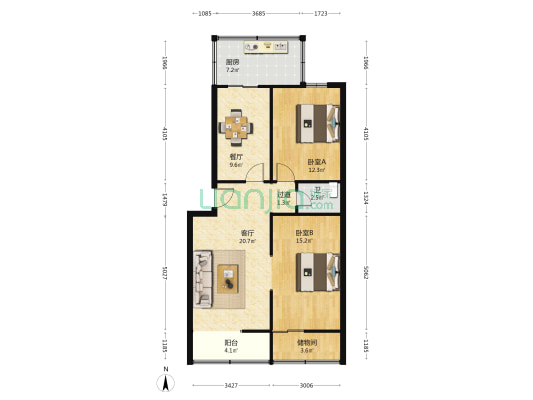 尚爱路86号院 2室2厅1卫 92平方