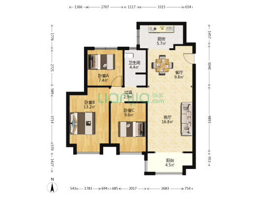 集美嘉悦 3室2厅1卫 108平方