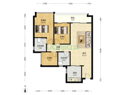 美的江上沄启 3室1厅2卫 97平方