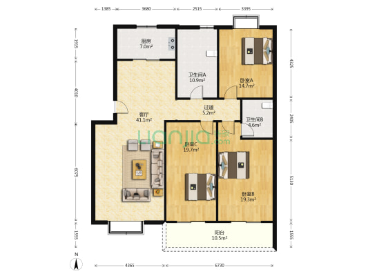 同心路43号 3室1厅2卫 154平方