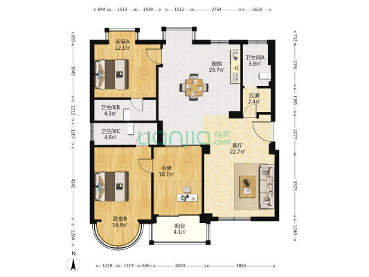 雁金湾花苑 3室1厅3卫 140平方