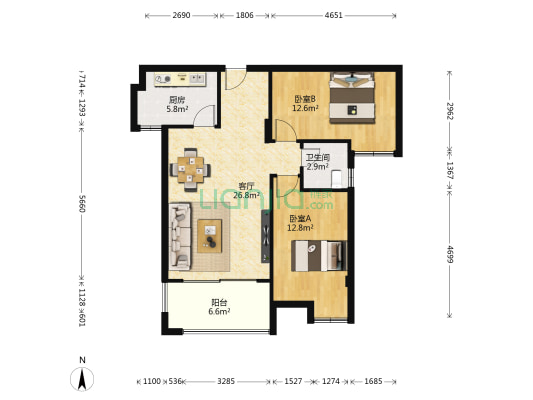 佳隆花园 2室1厅1卫 85平方