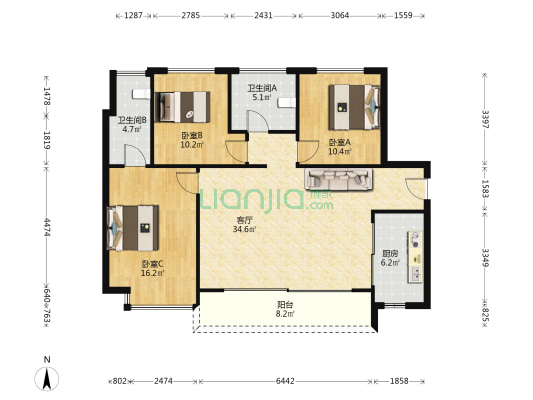 深荟城三期 3室1厅2卫 115平方