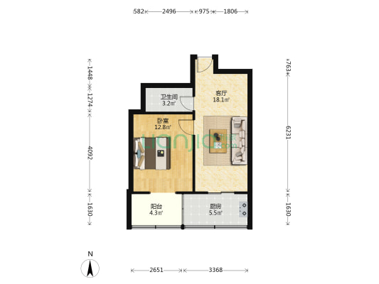 九院住宅小区东区 1室1厅1卫 54平方